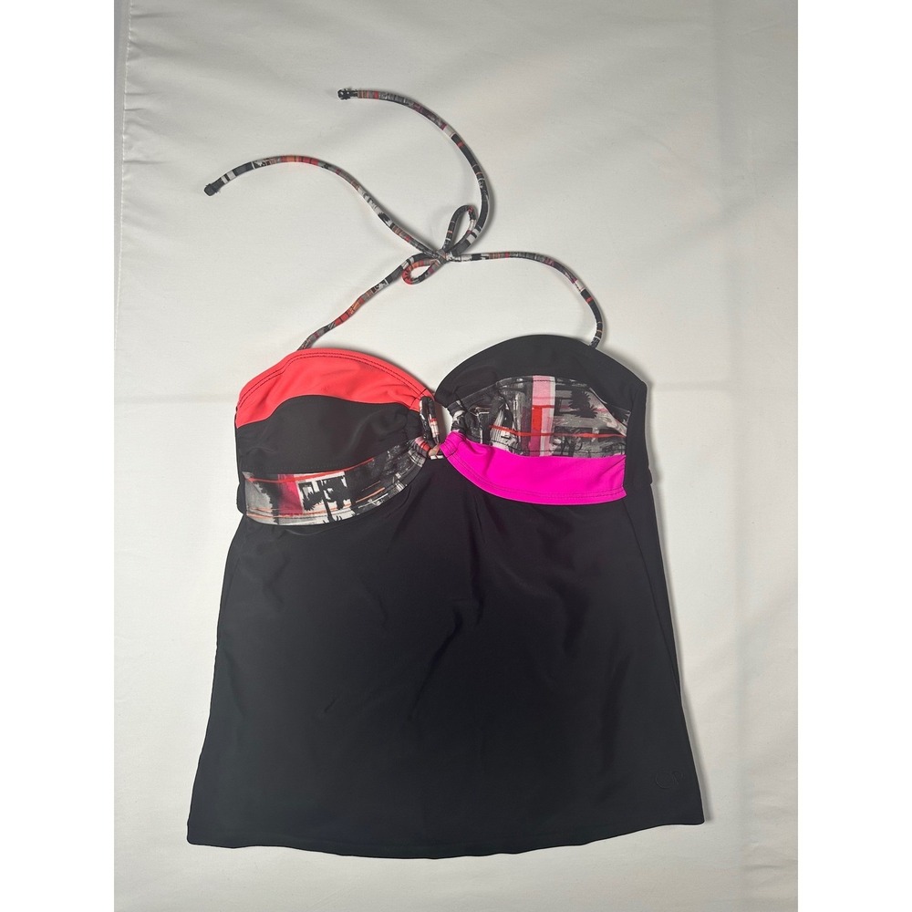 Ocean Pacific OP Womens Black Pink Orange Halter Tankini Swim Top Size S 3-5
